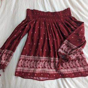 Red paisley off the shoulder top